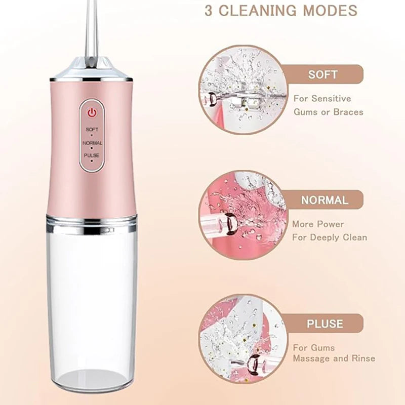 USB Portable Oral Irrigator Water Flosser Dental Water Jet Tools Pick Cleaning Teeth 200ML 4 Nozzles Mouth Oral Cleaning Agents