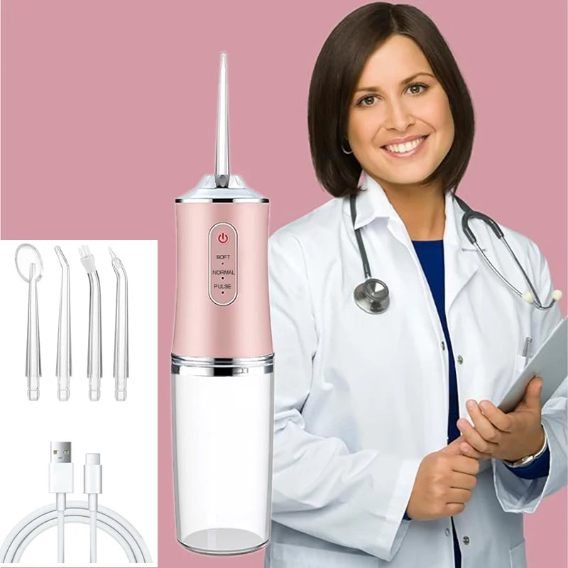 USB Portable Oral Irrigator Water Flosser Dental Water Jet Tools Pick Cleaning Teeth 200ML 4 Nozzles Mouth Oral Cleaning Agents